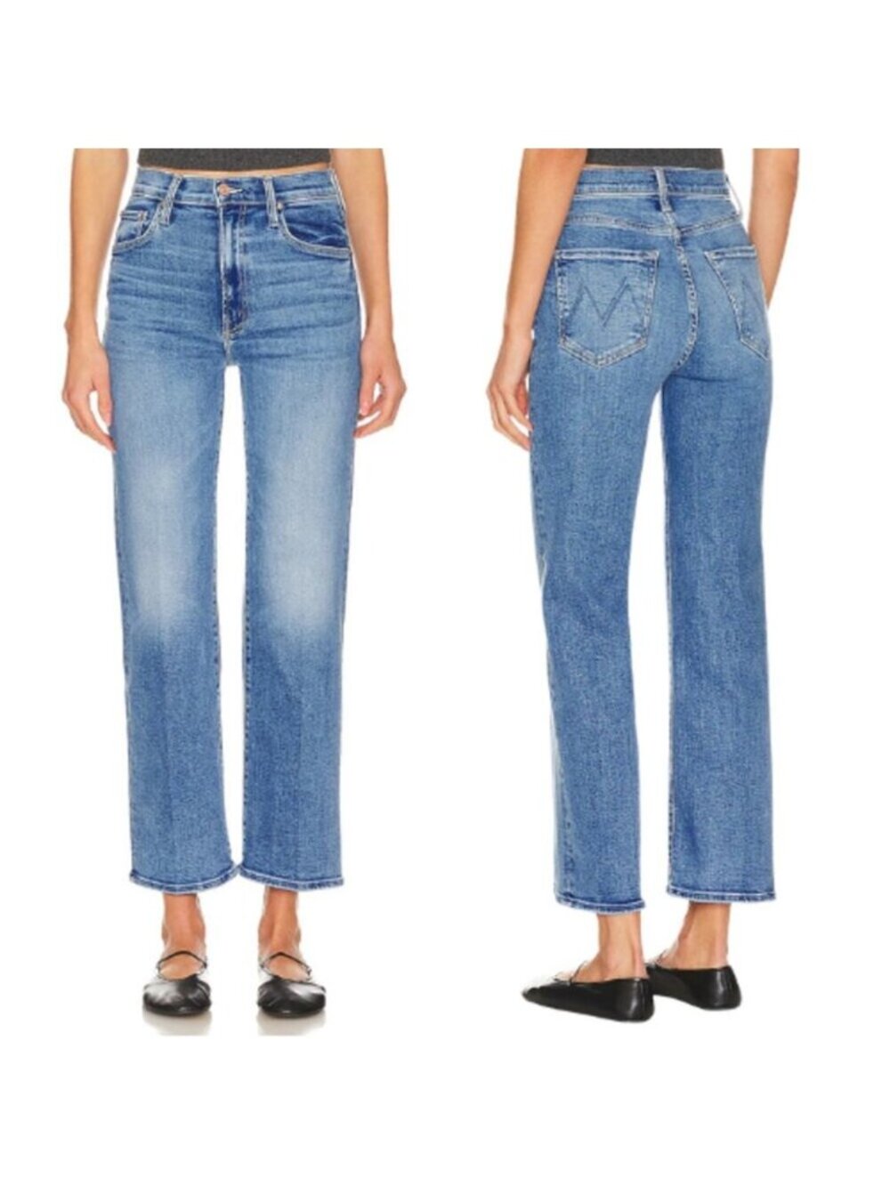 NWT Mother The Rambler Zip Flood Flare Jeans Out of The Blue Size: 27
